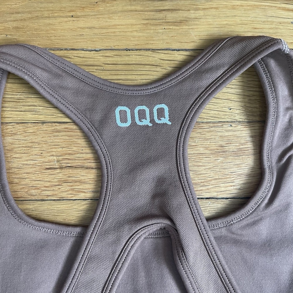 OQQ Small Chocolate Bodysuit Shorts Racer Back Stretch 3" Inseam Athleisure Gym - Picture 8 of 8